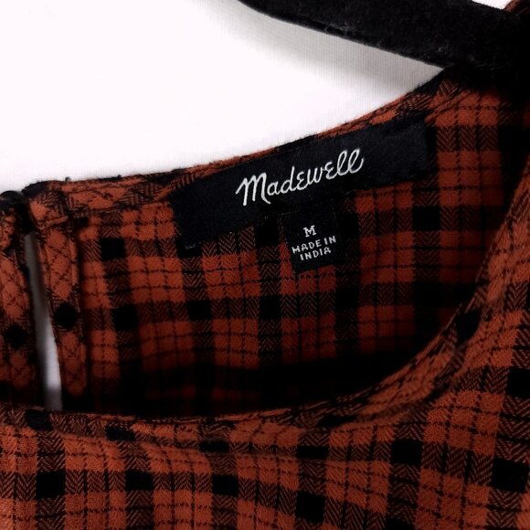 Madewell Ruffle-Front Top in Plaid Size Medium Warren Check Rust Long Sleeve - Picture 6 of 16